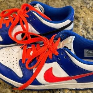Nike Blue and White Sneakers with Red Swoosh